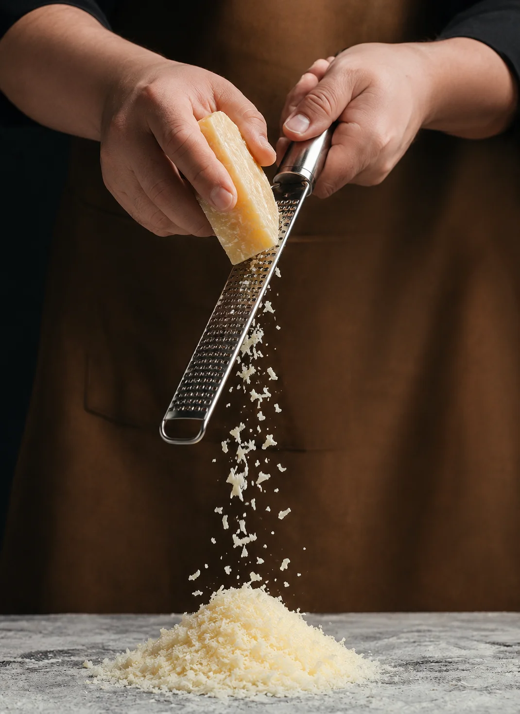 Parmesão ralado na hora na cozinha da All Parmegiana