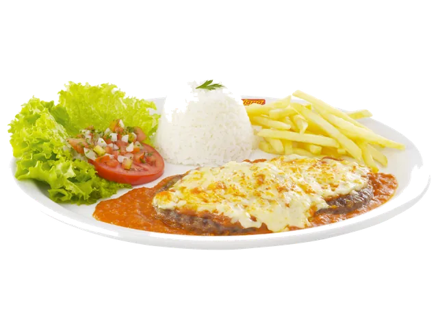 Double Burguer Parmegiana, prato completo com acompanhamentos