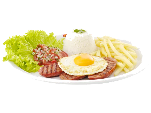 Linguiça Toscana Egg Grill, prato completo com acompanhamentos