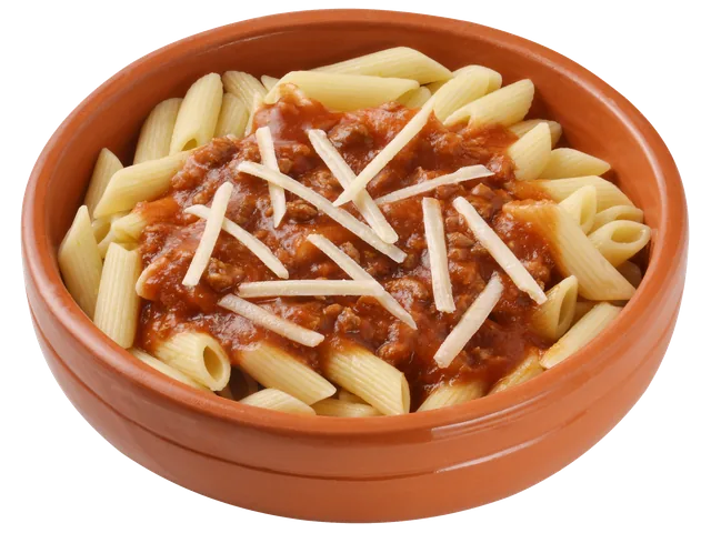 Penne All Bolonhesa, prato completo com acompanhamentos