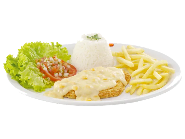 Steak Supremo Milanesa All Creme de Milho, prato completo com acompanhamentos